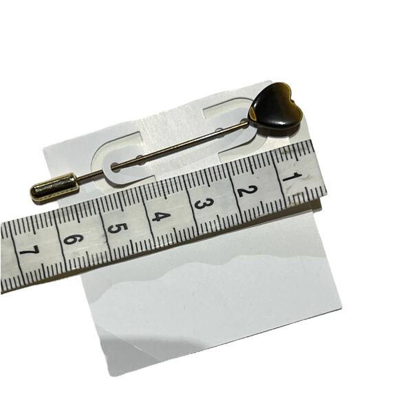 Vintage Tigers Eye Heart Hat Pin/Stick Pin - Natural Stone Lapel Pin - Picture 11 of 12